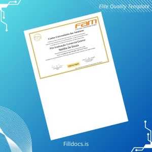 Fillable Brazil Centro Universitário das Américas Postgraduate Diploma in International Business Template Preview - FillDocs