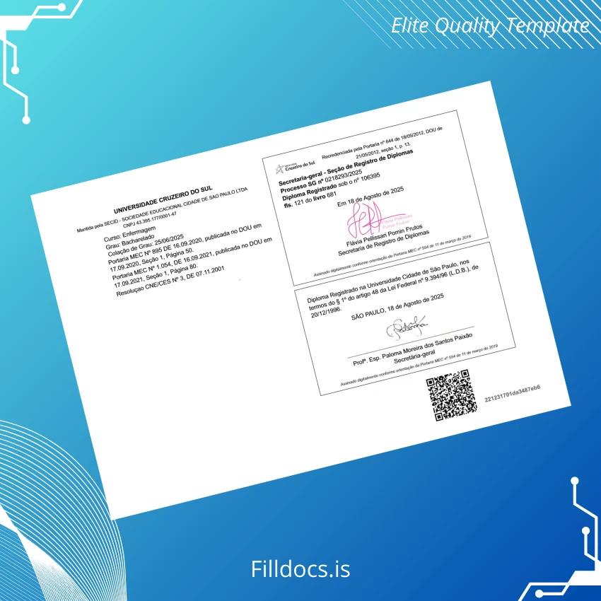 Fillable Brazil Cruzeiro do Sul University Bachelor of Nursing Diploma page 2 Page Preview - FillDocs