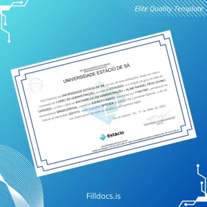 Fillable Brazil Estácio University Bachelor of Business Administration Diploma Template Preview - FillDocs