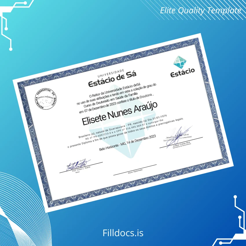 Fillable Brazil Estácio University Doctorate in Family Health Degree Template Template Preview - FillDocs