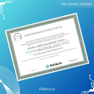 Fillable Brazil Estácio de Sá Licensed in Pedagogy Diploma Template Preview - FillDocs