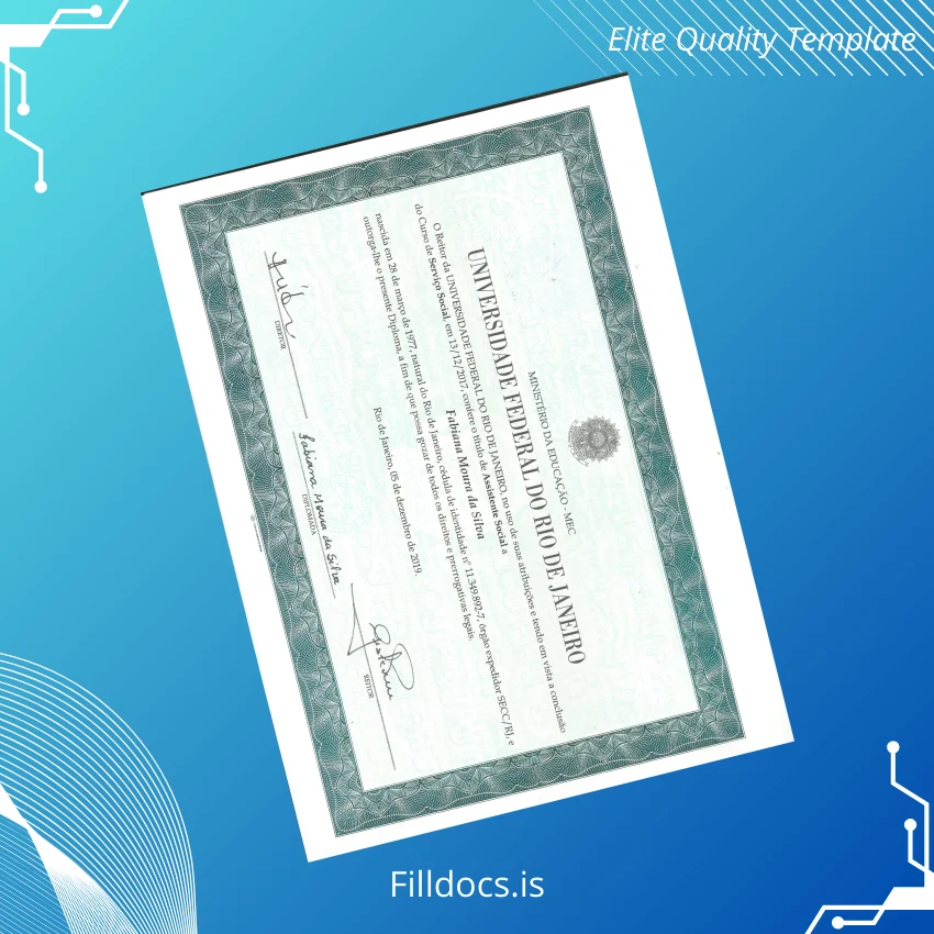 Fillable Brazil Federal University of Rio de Janeiro Social Work Diploma Template Template Preview - FillDocs