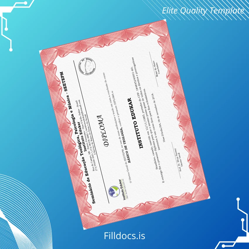 Fillable Brazil Instituto Edukar Basic Theology Diploma Template Template Preview - FillDocs