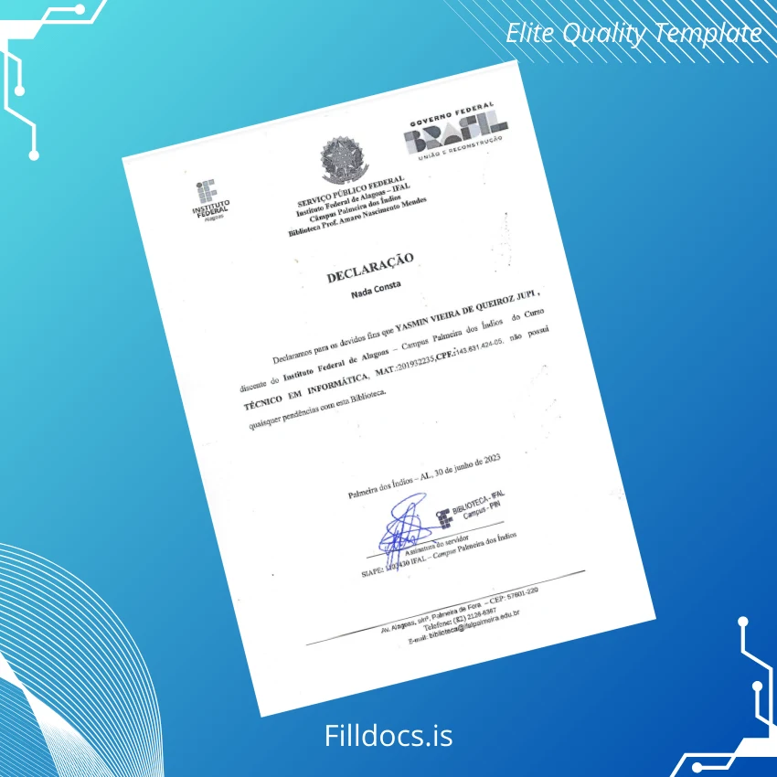 Fillable Brazil Instituto Federal de Alagoas High School Diploma Template page 3 Page Preview - FillDocs