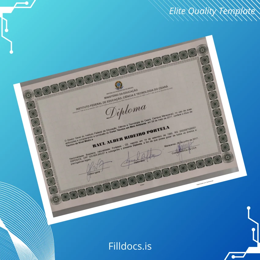 Fillable Brazil Instituto Federal de Educação Ciência e Tecnologia do Ceará Technical High School Diploma Template Preview - FillDocs