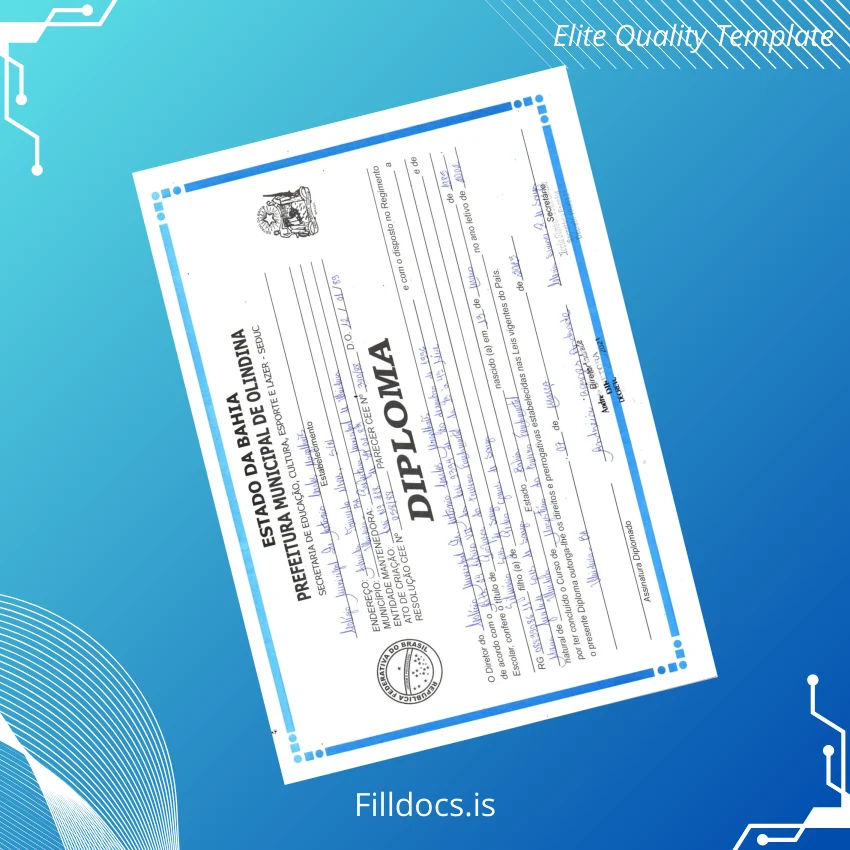 Fillable Brazil Municipal Education Prefectural High School Diploma Template Template Preview - FillDocs