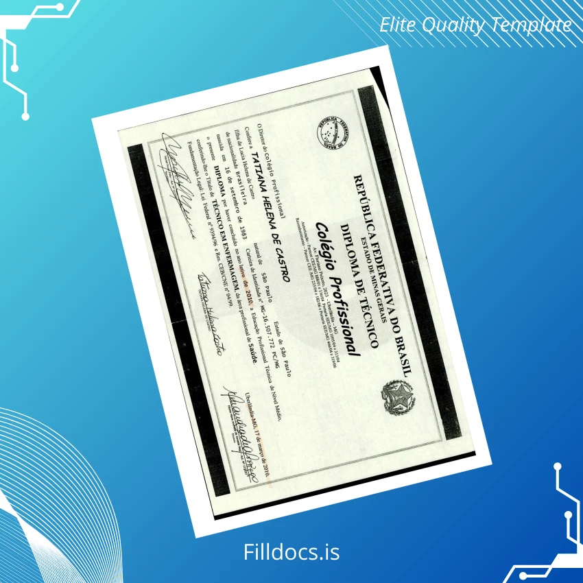 Fillable Brazil Professional Technical Diploma Template Template Preview - FillDocs