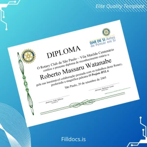 Fillable Brazil Rotary Club Vila Matilde Recognition Diploma Template Template Preview - FillDocs