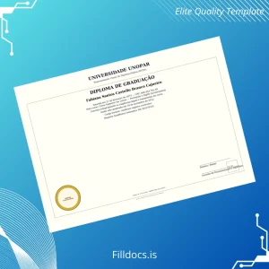 Fillable Brazil UNOPAR Bachelor of Arts in Portuguese Language and Literature Diploma Template Preview - FillDocs