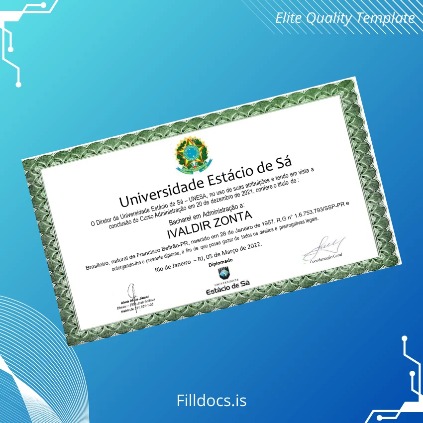 Fillable Brazil Universidade Estácio de Sá Bachelor in Business Administration Template Template Preview - FillDocs