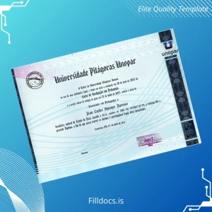 Fillable Brazil Universidade Pitágoras UNOPAR Bachelor of Education Diploma Template Template Preview - FillDocs