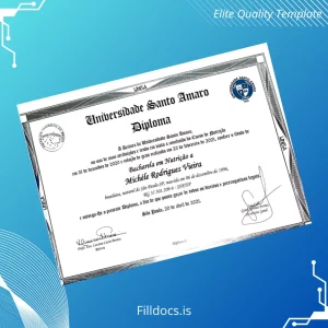 Fillable Brazil Universidade Santo Amaro Bachelor of Nutrition Diploma Template Template Preview - FillDocs