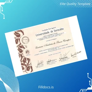 Fillable Brazil Universidade de Sorocaba Bachelor of Pedagogy Diploma Template Template Preview - FillDocs