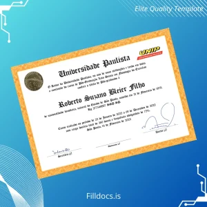 Fillable Brazil University Paulista Postgraduate Diploma in Physiology Template Preview - FillDocs