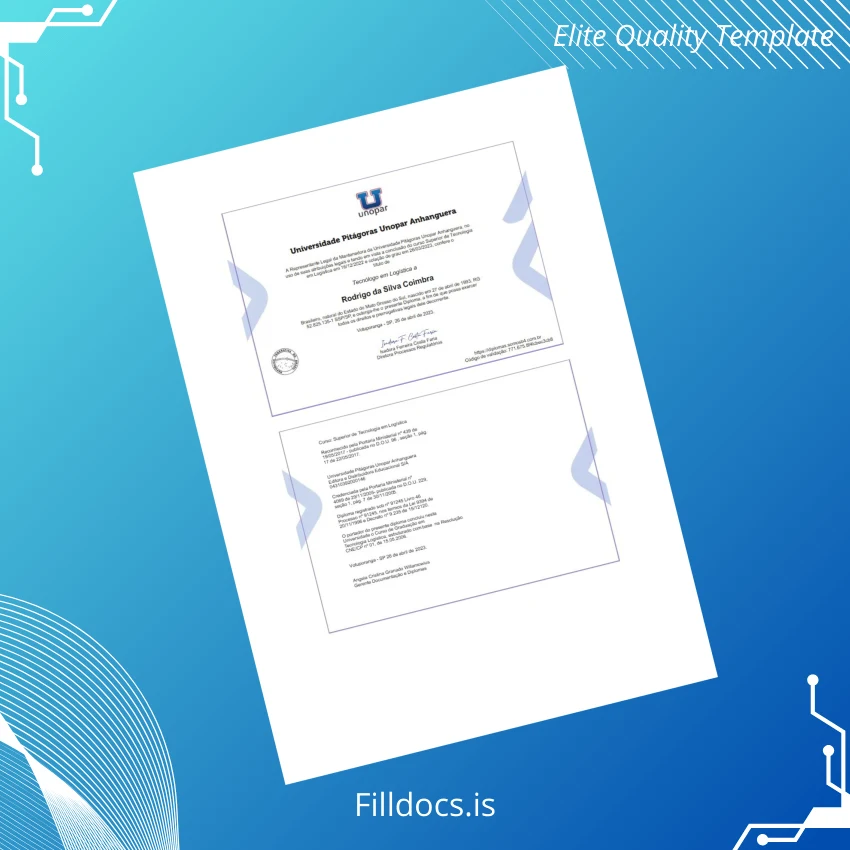Fillable Brazil Unopar University Higher Diploma in Logistics Template Preview - FillDocs