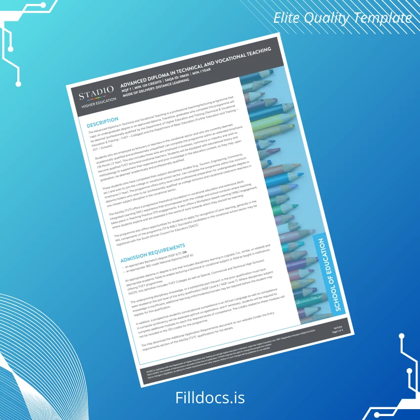 Fillable Canada Advanced Diploma in Technical and Vocational Teaching Template Template Preview - FillDocs