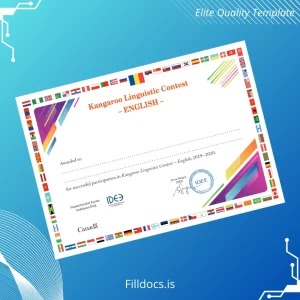 Fillable Canada Institute for Educational Development Kangaroo Linguistic Contest Award Certificate Template Preview - FillDocs