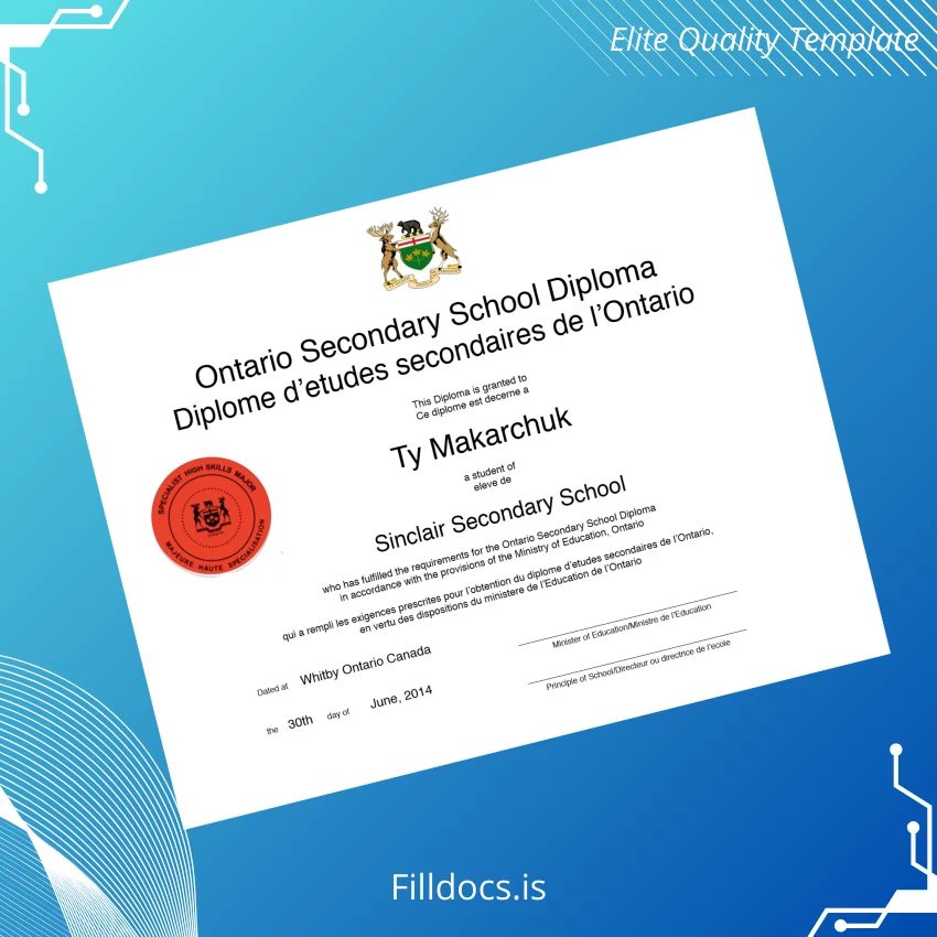 Fillable Canada Sinclair Secondary School Ontario Secondary School Diploma Template Preview - FillDocs