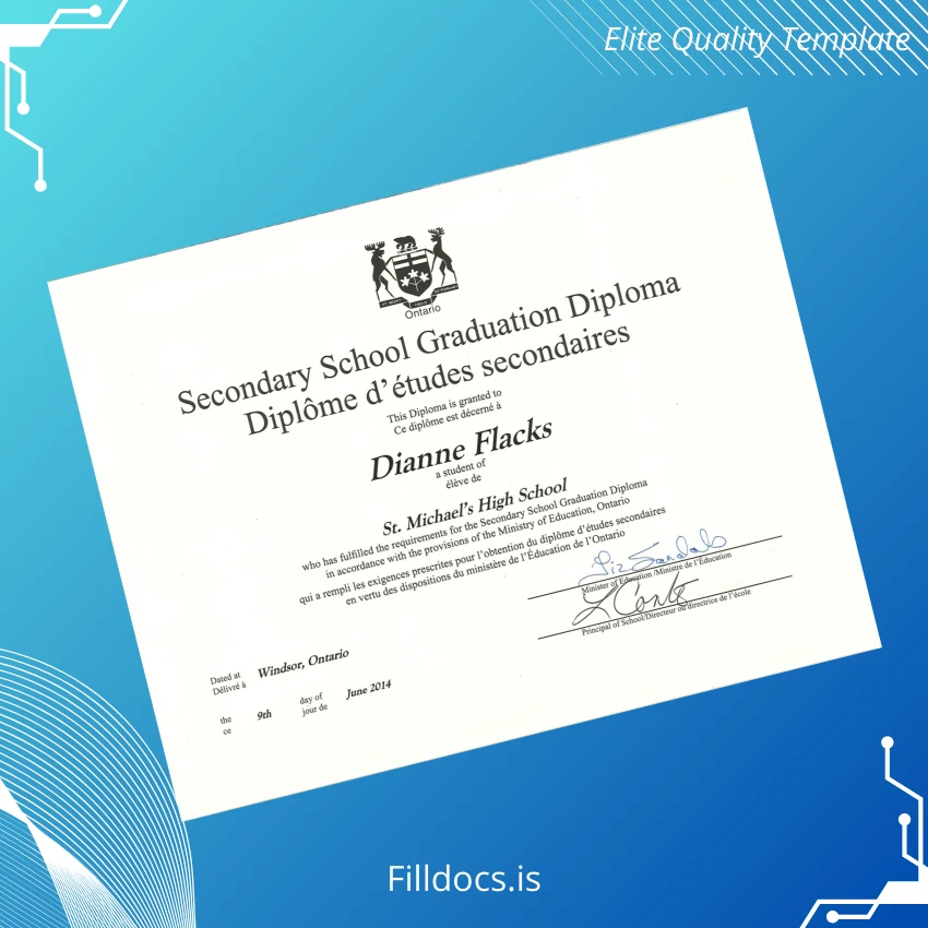 Fillable Canada St. Michael's High School High School Diploma Template Template Preview - FillDocs