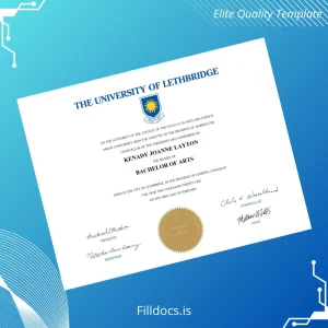 Fillable Canada University of Lethbridge Bachelor of Arts Template Template Preview - FillDocs
