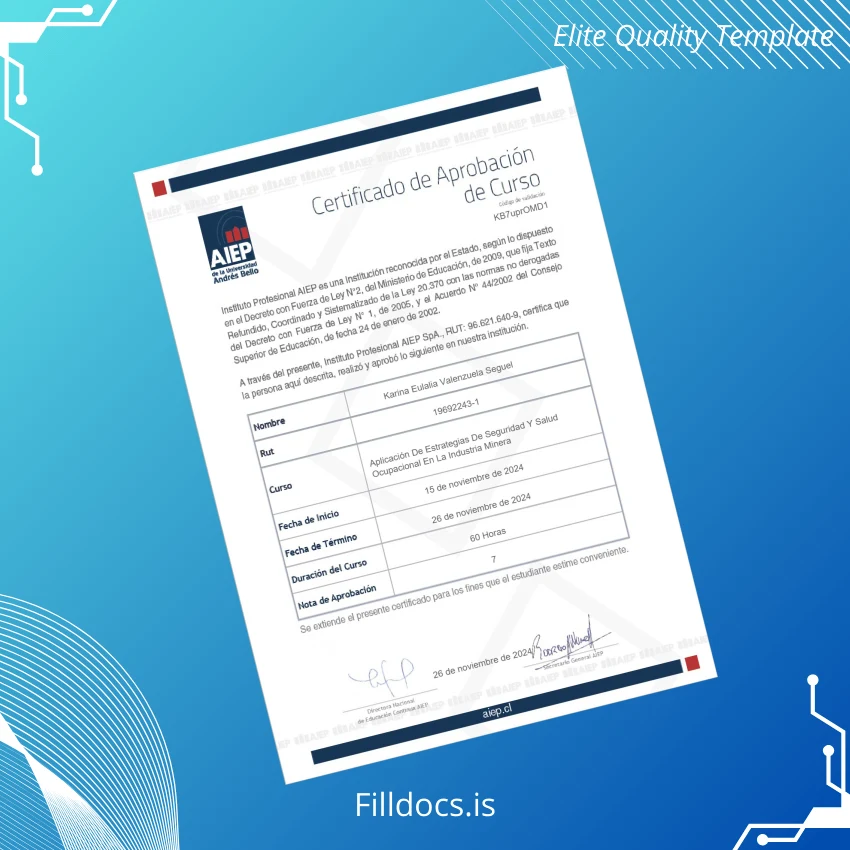Fillable Chile AIEP Professional Institute Diploma in Application of Security and Occupational Health Strategies in the Mining Industry page 2 Page Preview - FillDocs