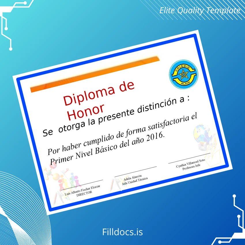 Fillable Chile Colegio Alain Honor Diploma Template Template Preview - FillDocs