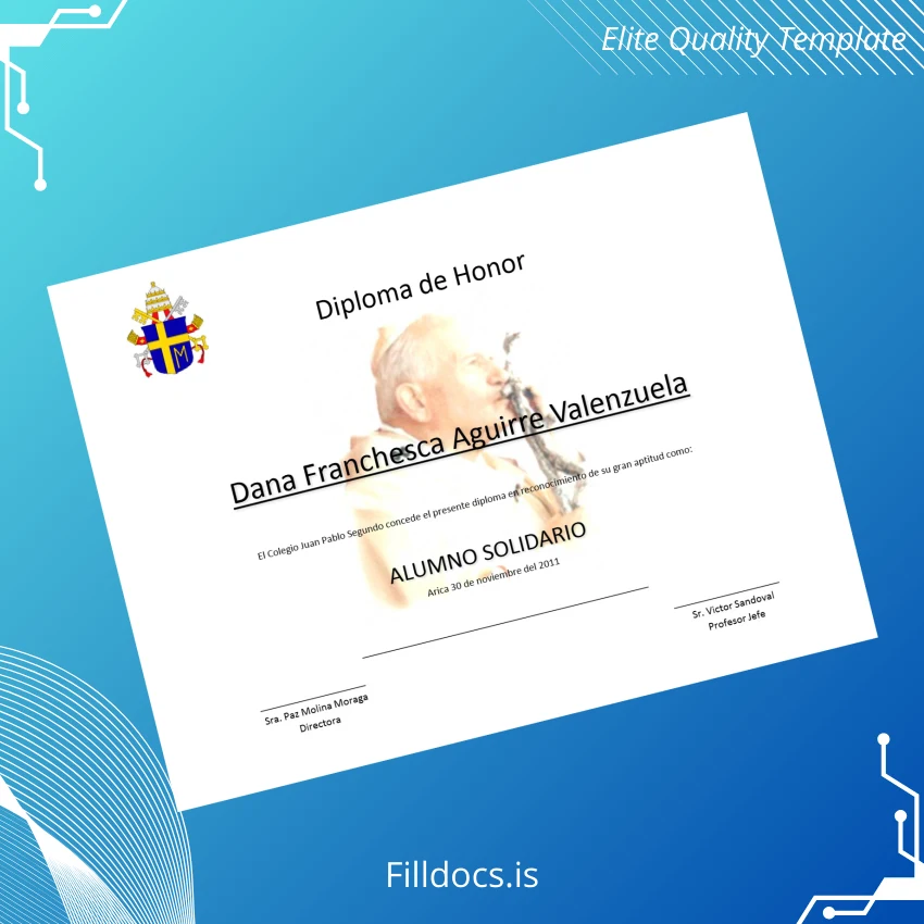 Fillable Chile Colegio Juan Pablo Segundo Honor Diploma Template Template Preview - FillDocs