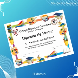 Fillable Chile Colegio Miguel de Cervantes Honor Diploma Template Template Preview - FillDocs