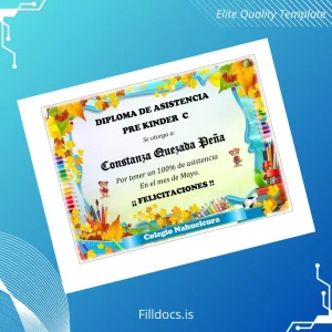 Fillable Chile Colegio Nahuelcura Attendance Diploma Template Preview - FillDocs