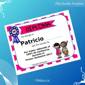 Fillable Chile Educadora de Párvulos Pre Kinder B Diploma Template Template Preview - FillDocs