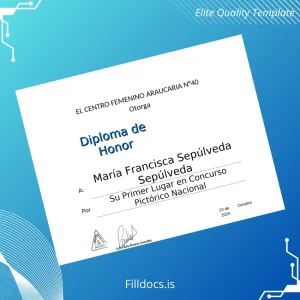Fillable Chile El Centro Femenino Araucaria N°40 Diploma of Honor Template Preview - FillDocs
