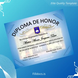Fillable Chile Escuela Palmilla Honor Diploma Template Template Preview - FillDocs