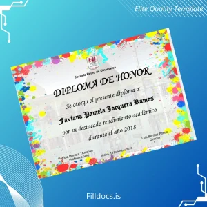 Fillable Chile Escuela Reino de Dinamarca Honor Diploma Template Template Preview - FillDocs