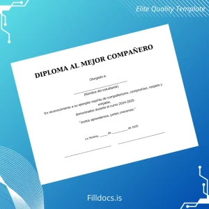 Fillable Chile La Serena Mejor Companero Diploma Template Preview - FillDocs