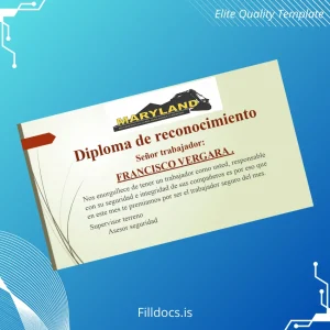 Fillable Chile Maryland Company Worker Recognition Diploma Template Template Preview - FillDocs