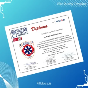 Fillable Chile Sadeven Ingenieria S.A. Emergency Brigade Diploma Template Preview - FillDocs