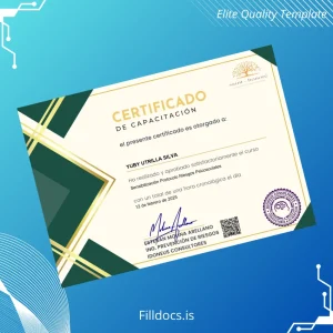 Fillable Chile Saint-Honoré Certificate of Training Template Preview - FillDocs
