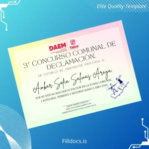 Fillable Chile Talca Municipal Declamation Competition Diploma Template Preview - FillDocs