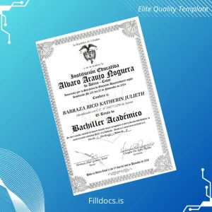 Fillable Colombia Alvaro Araujo Noguera Institution High School Diploma Template Preview - FillDocs