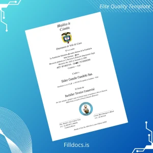 Fillable Colombia Candelaria Valle Technical Bachelor Diploma Template Preview - FillDocs
