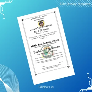 Fillable Colombia Centro Etnoeducativo No 7 El Paraiso High School Diploma in Ecotourism Template Preview - FillDocs