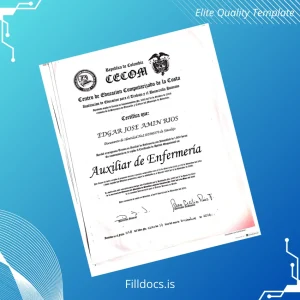Fillable Colombia Centro de Educación Computarizada de la Costa Auxiliary Nursing Diploma Template Preview - FillDocs