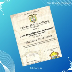 Fillable Colombia Colegio Distrital Olaya Academic Bachelor Certificate Template Preview - FillDocs