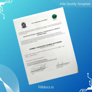 Fillable Colombia Colegio Metropolitano del Sur Bachelor of Technical Commercial Education with Emphasis in International Business Diploma Template Preview - FillDocs