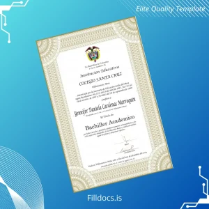 Fillable Colombia Colegio Santa Cruz High School Diploma Template Preview - FillDocs