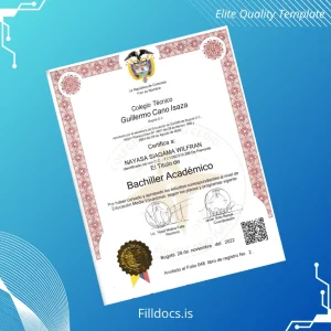 Fillable Colombia Colegio Técnico Guillermo Cano Isaza High School Diploma Template Template Preview - FillDocs