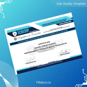 Fillable Colombia Ecolvip Ltda Re-Training Operator Technological Media Diploma Template Preview - FillDocs