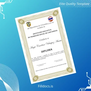 Fillable Colombia Educational Institution for Social Promotion of Cartagena Primary Education Diploma Template Preview - FillDocs