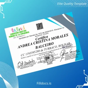 Fillable Colombia Fundación Nuestra Señora de la Esperanza Course Certificate in Humanization Template Preview - FillDocs