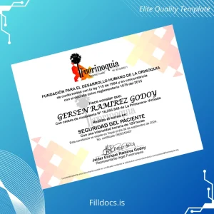 Fillable Colombia Fundación para el Desarrollo Humano de la Orinoquia Certificate in Patient Safety Template Preview - FillDocs